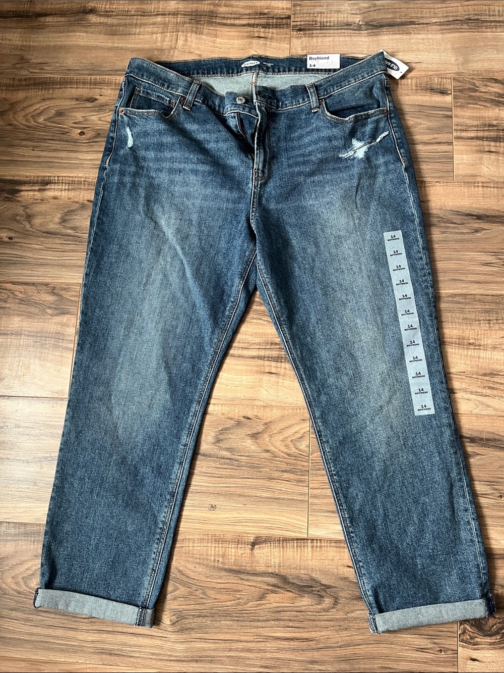 NWT Old Navy Boyfriend Fit Distressed Blue Jeans - Size 14